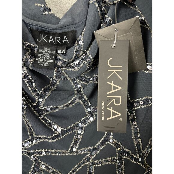 Jkara Women's Plus Size Grey Beaded Cowl Neck Gown With Sequin Overlay 14W NWT's - Picture 7 of 8